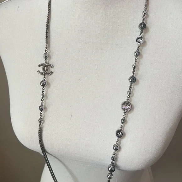 Chanel Crystal & Resin Bead CC Station Necklace